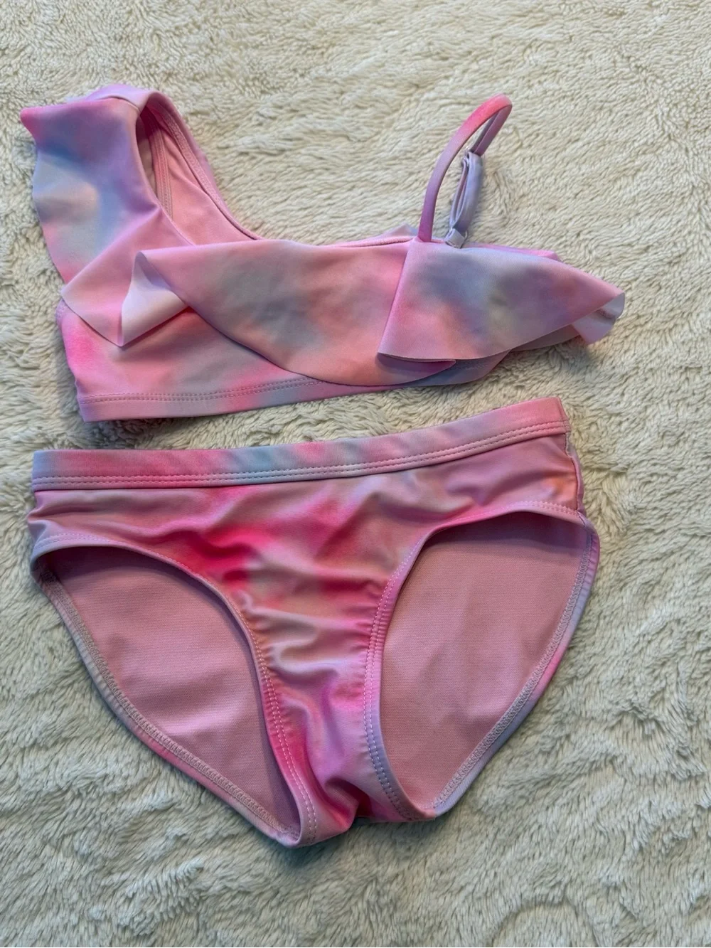 Justice Pink Purple Tie-Dye Ruffle Bikini Set